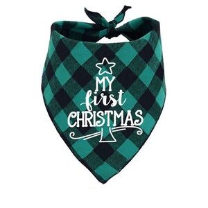My First Christmas Dog Bandana in Green Plaid